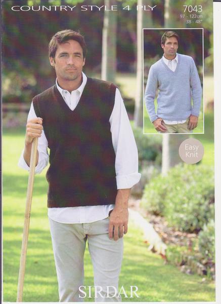 Sirdar 7043 Sweater and Tank knitted in #1/4 Ply weight yarn. For adults.